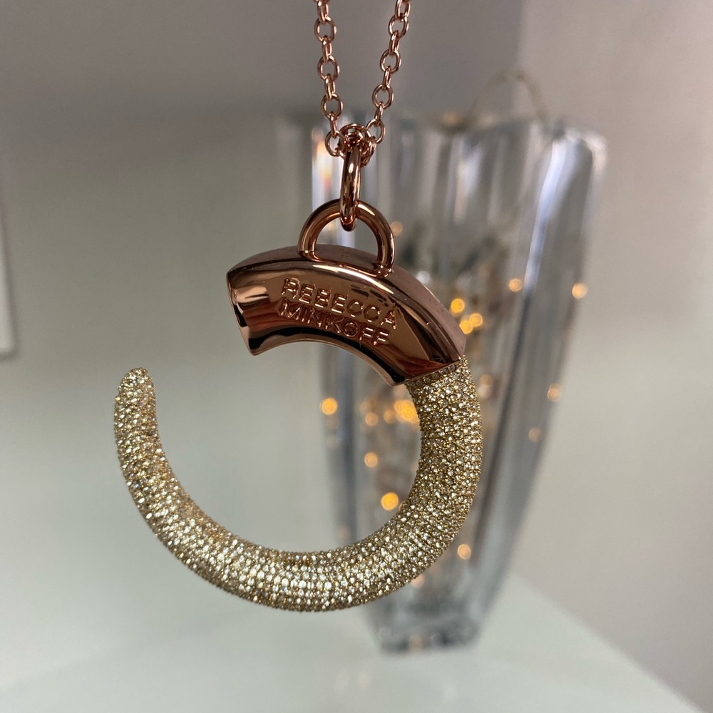 REBECCA MINKOFF Rose Gold Plate & Pave Crystal Large Horn Long Necklace